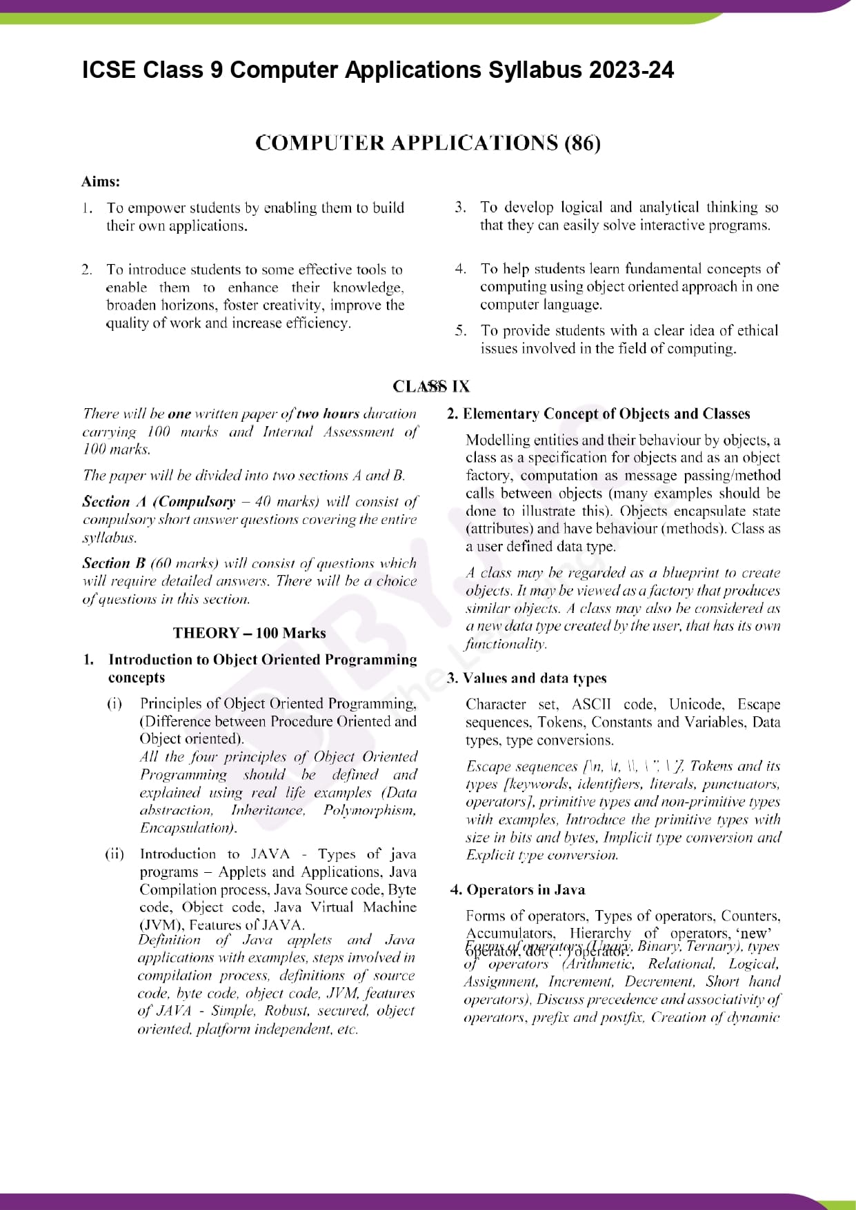 ICSE Class 9 Syllabus Part 1
